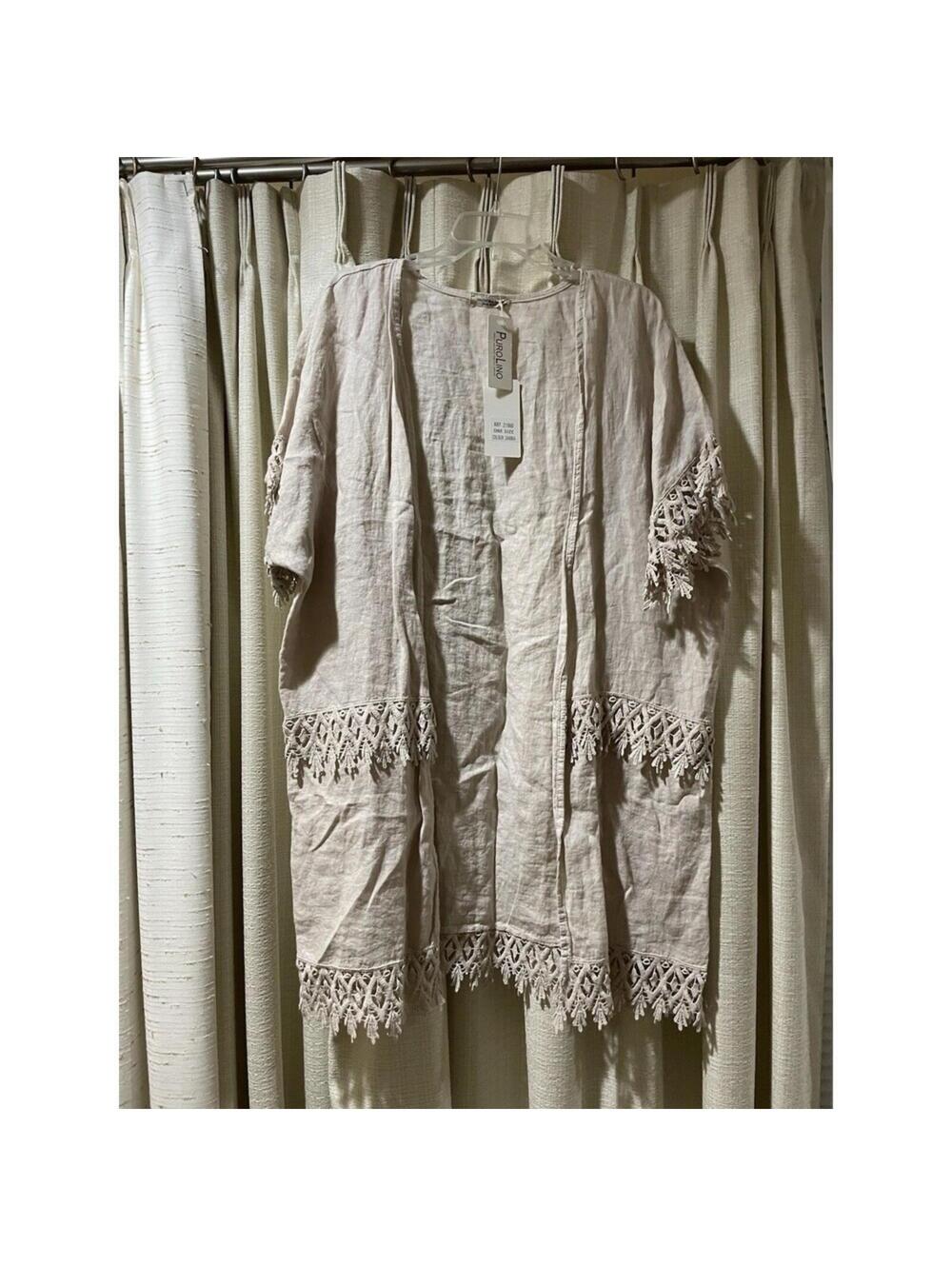 NWT Valentina Naldi Linen Kimono Cardigan Duster Beige One Size Made in Italy